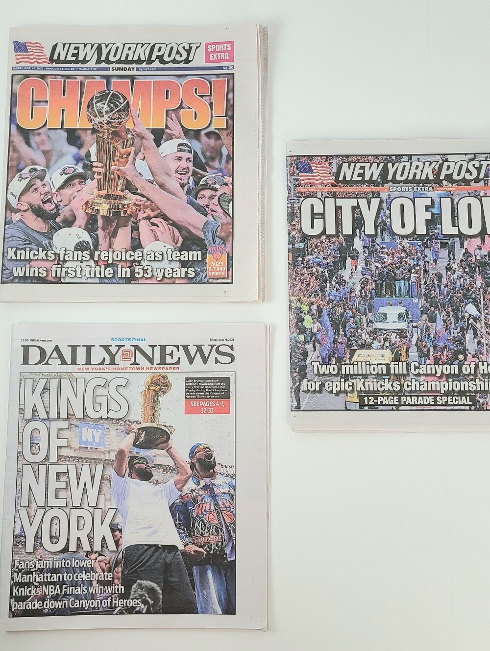New York Knicks Post Daily News Champs City Of Love Kings of New York-Set of 3